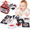 Montessori High-Contrast Visual Stimulus Cards Set Black & White & Vivid Pattern Shiny Cards With Portable Bag Newborn Present Set