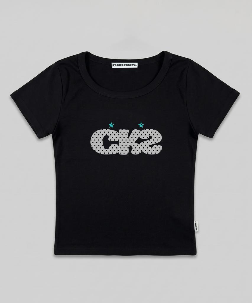 CHICKS Dot Star Bold Logo Slim Fit Short Sleeve T-Shirt Black