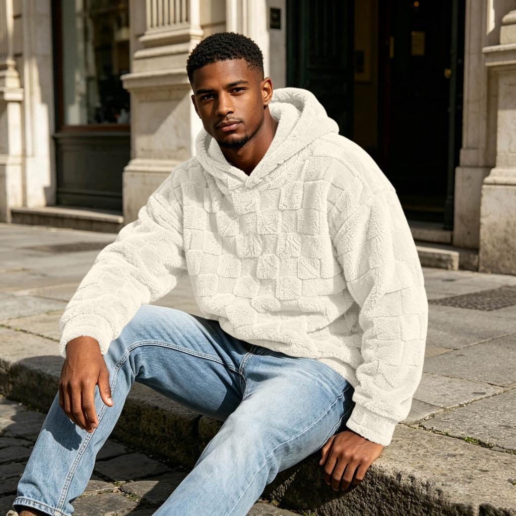 Men's Checkered Hoodie, Long Sleeve Pullover - Warm Thick Casual Sweatshirt for Daily Wear