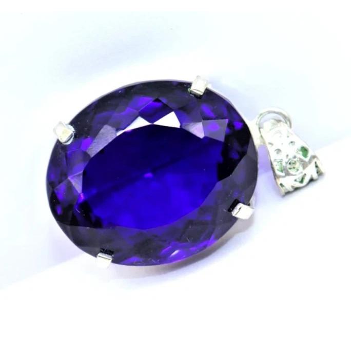 Natural 96 Ct Topaz Blue 925 Sterling Silver Certified Gemstone Pendant + Gift