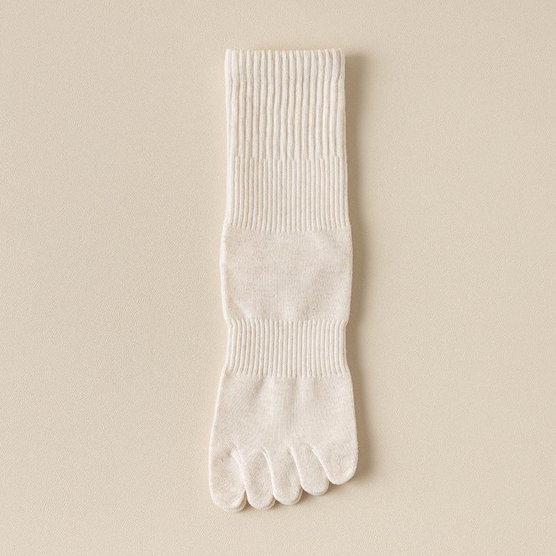 Meias de Dedos Femininas Antibacterianas de Alta Elasticidade Color-Spun até Meia Panturrilha com Costura Sem Osso