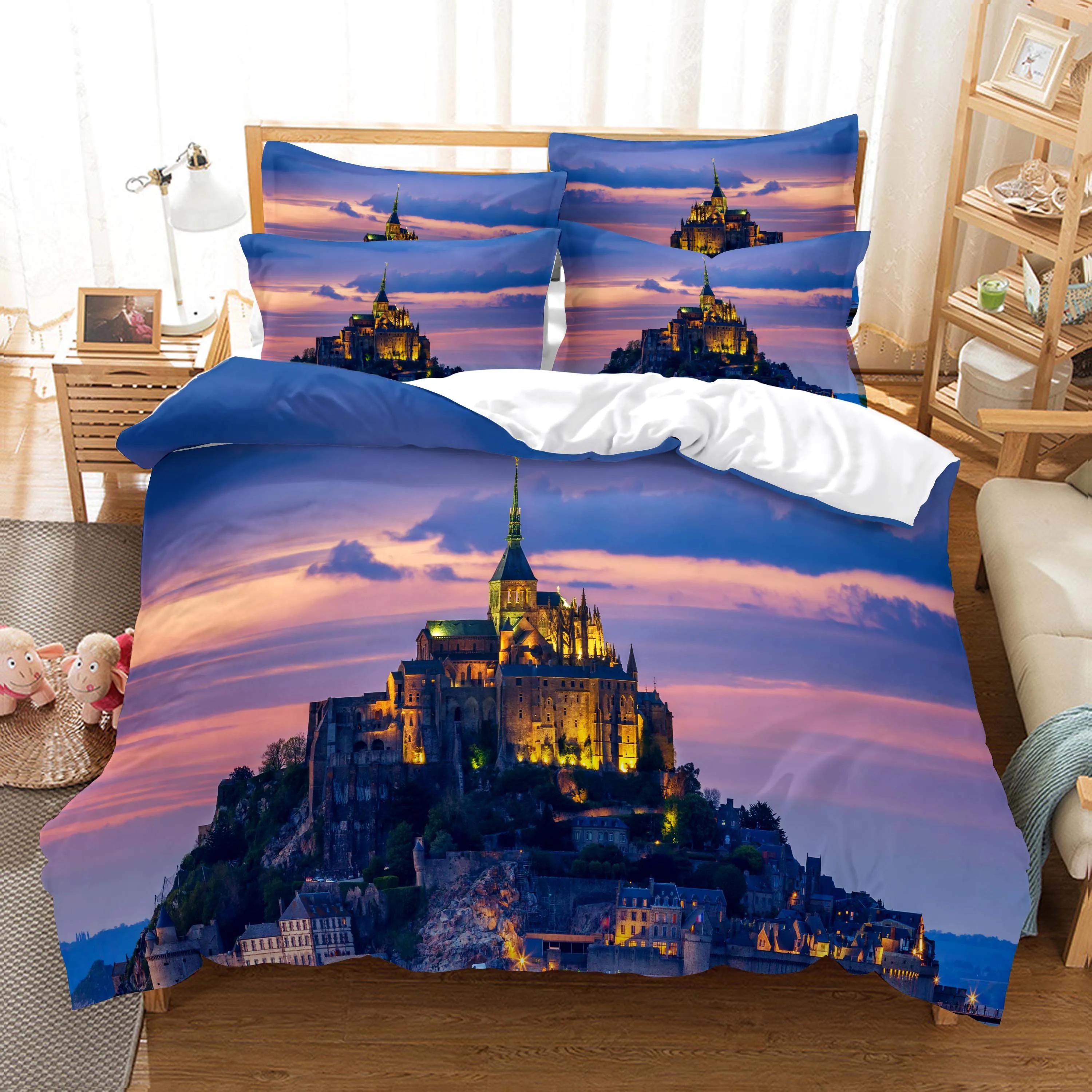 

Modern Style Bed Cover Sets 2/3pcs Print Travel Scenery King Size Bedding Set Quilt Cover With Pillowcases Bed 100% High Quality EU single(135x200cm)