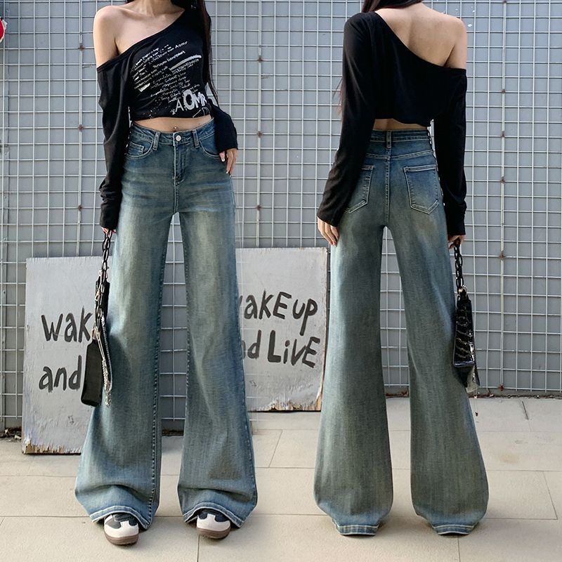 Spring Y2K Non Cling All Match Floor Micro Flare Casual Denim Long Pants Ladies Casual Pants Oversize Denim Trousers