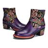 Johnature Vintage Floral High Heel Damen Stiefel Echtleder Schuhe Handbemalte Gürtelschnalle Mode Kurze Stiefel