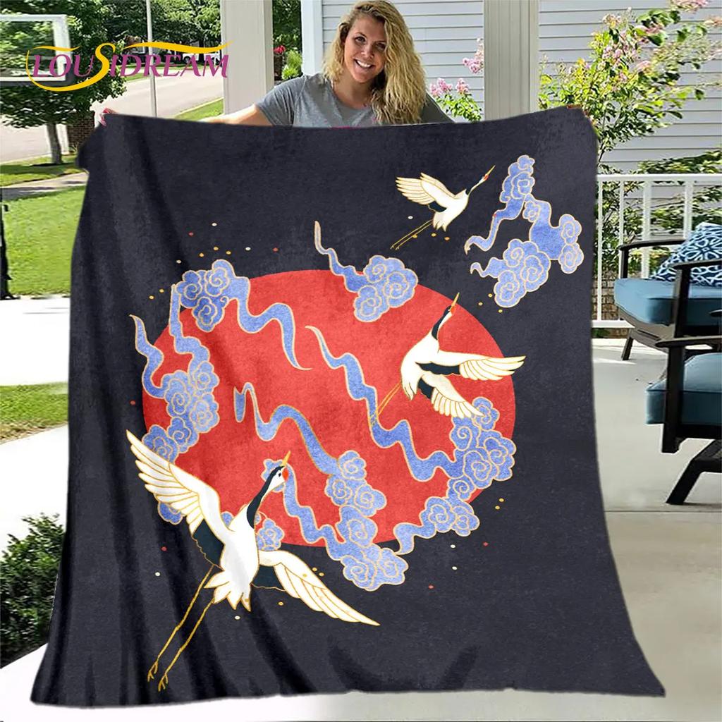 3D Classical Chinese Crane Blanket,Flannel Blanket Throw Blanket,Warm Blanket for Home Living Room Bedroom Beds Sofa Picnic Kid