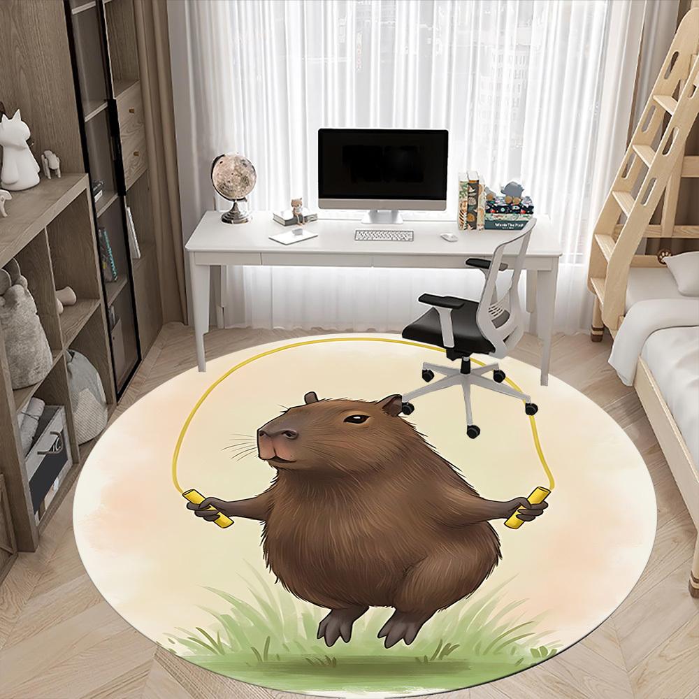 1pc Jumping Capybara Office Round Rug, Non-slip, Soft and Durable Office Rug for Interior Decoration, Perfect for Office,Decoration Yy260204059