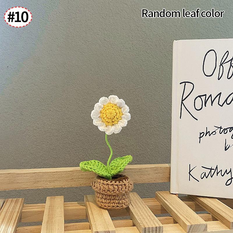 Mini Cute Crochet Flower Hand-Woven Simulation Flower Sunflower Potted Plants Knitted Finished Flowers Home Garden Decoration