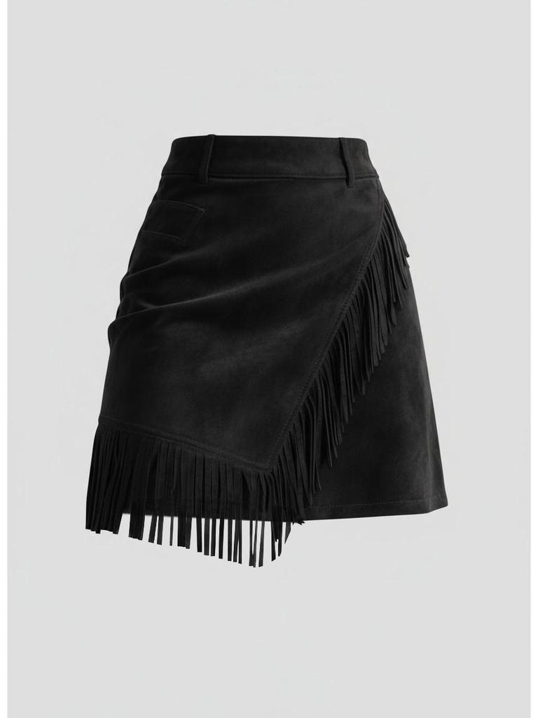 European Style Asymmetrical Fringed Suede Bodycon Mini Skirt - Retro Fashion 2025
