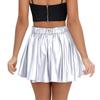 Women's Shiny Flared Pleated Short Skirt With Elastic Waist For Stage Performances