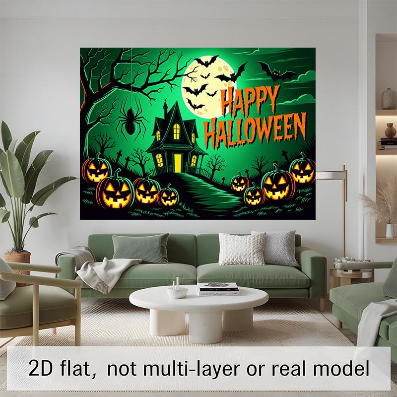 Party Backdrop Halloween Green Flat Banners Pumpkin Spooky Tree Celebrations Wedding Photo Booth Decor Front Door Decor