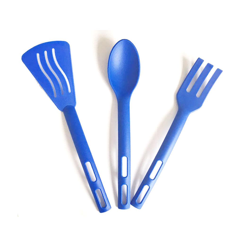 Children's 3-Piece Small Plastic Nylon Kitchenware Set: Slotted Spoon & Fork for Portable Travel & Camping