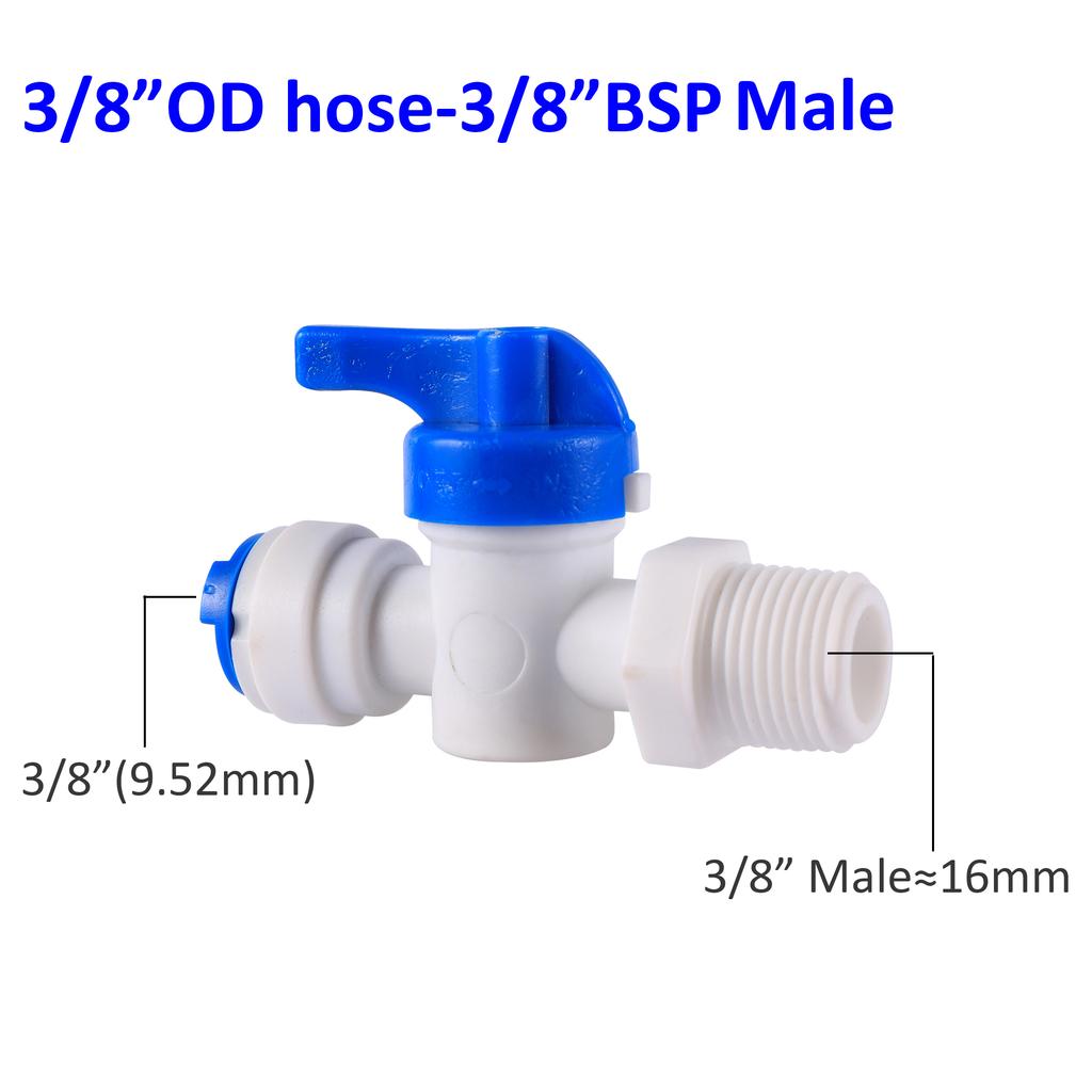 RO Water Straight 1/4" 3/8" OD Hose 1/4"BSP 1/2" Male Thread Quick Connect Fittings Plastic Ball Valve Reverse Osmosis Fitting