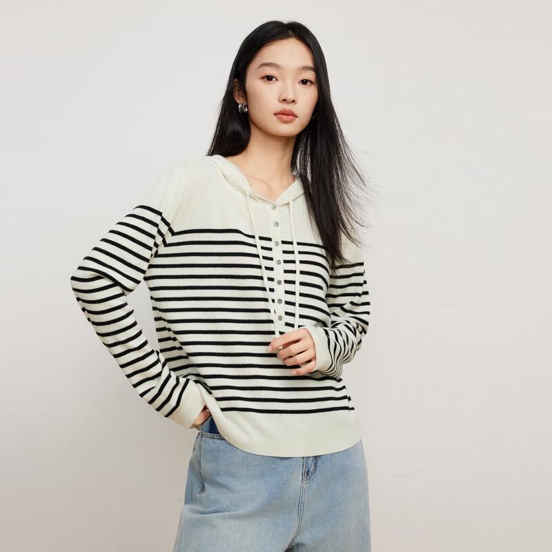 Elva' Island Women's Striped Long-Sleeve Hooded Knit Sweater