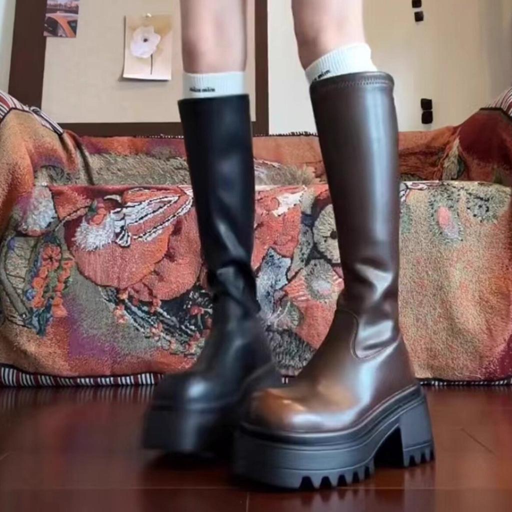 Black Long tube Boots for Women 2026 New Spring and Autumn Winter Thick soled Over Knee High tube Knight Boots