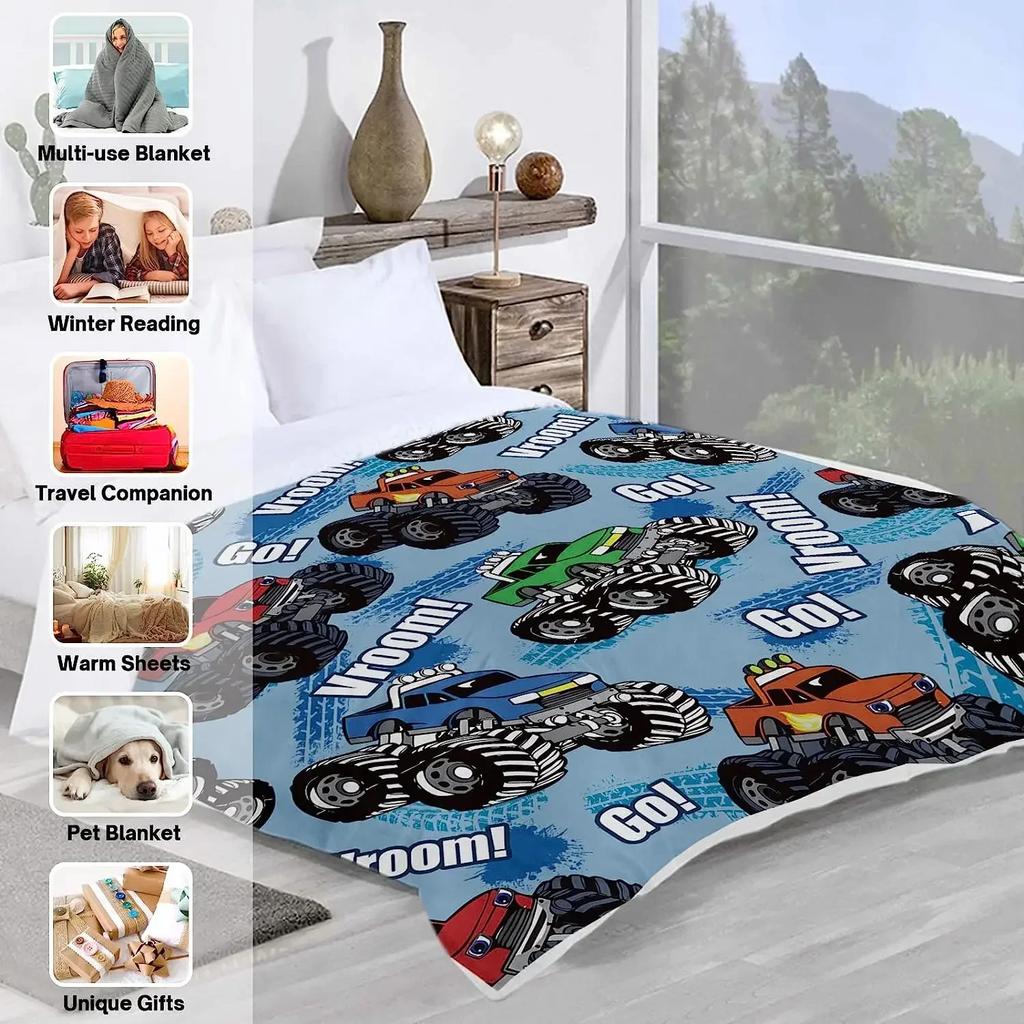 Monster Truck Blanket for Boys Car Throw Blankets Blue Soft Flannel Fleece Blanket for Kids Baby New Born Lightweight  grinch