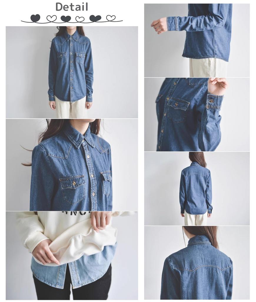 Long Sleeve Denim Dungaree Oxford Solid Indigo Light C&CL Women's Shirt/Blouse, Cotton, Color, Casual, Spring/Fall, (JP, Alphabet, Small, Blue)