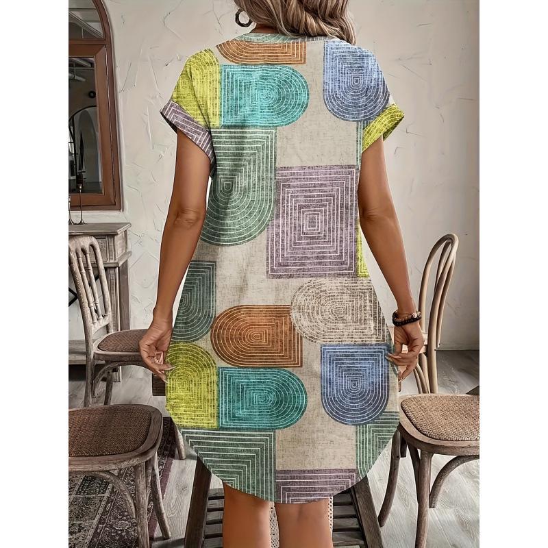 Dámské šaty s geometrickým vzorem, výstřihem do V a slim-fit střihem - Edice 2025