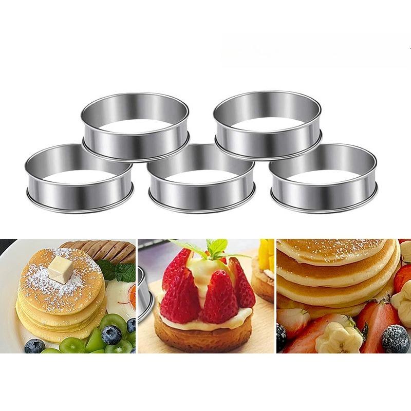 6PCS Stainless Steel Mousse Cake Mold Heat-Resistant Perforated Round Tart Ring Cookies Pastry Circle Cutter Mold Baking Tools