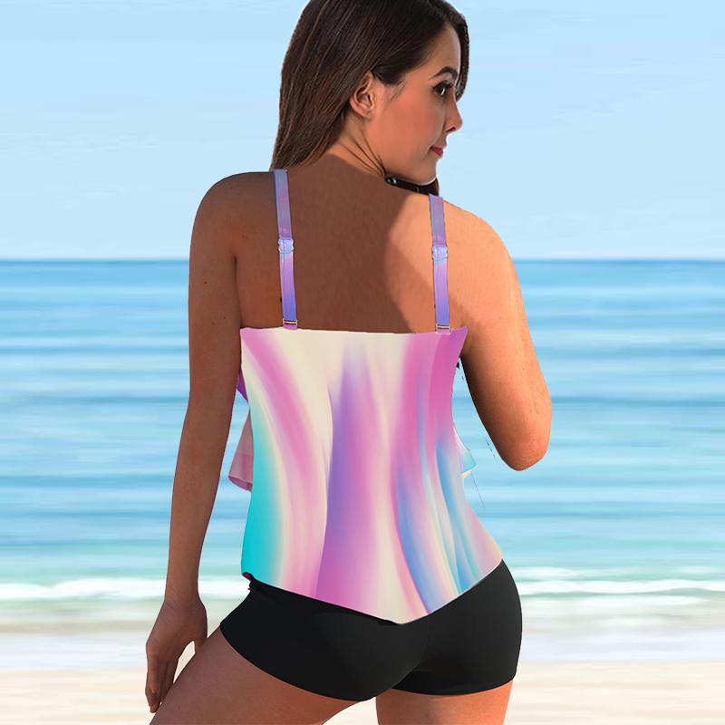 Γυναικείο μαγιό με λουράκι ώμου Μαύρο στάμπα μπικίνι Tankini μαγιό