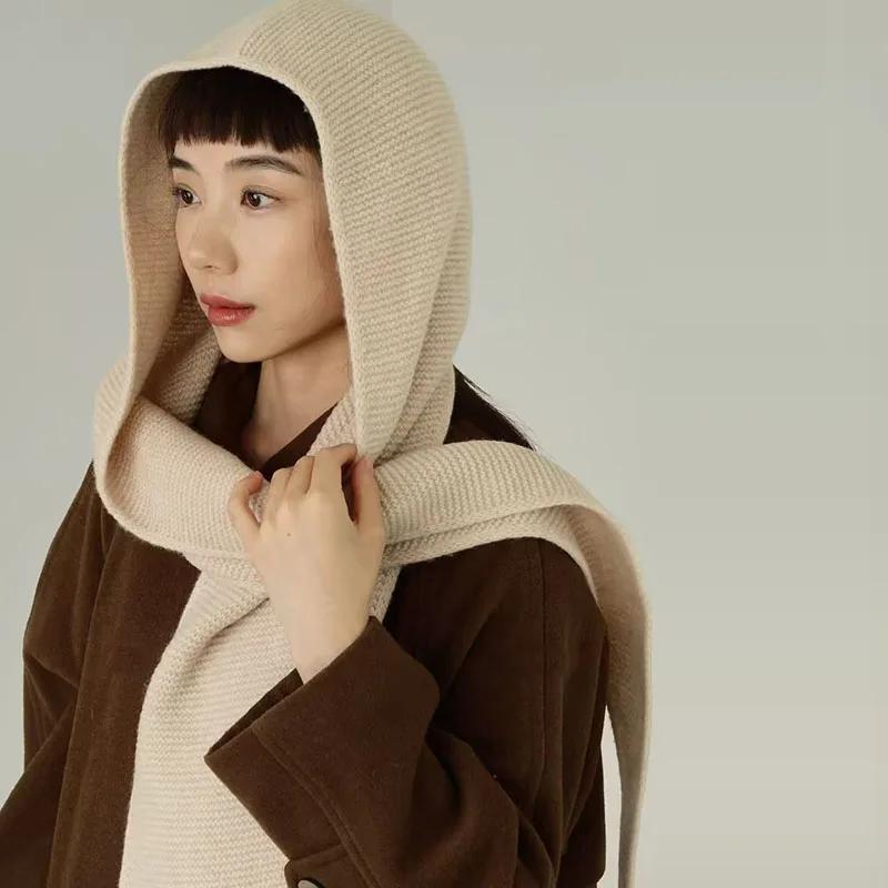 

100% Wool Women s Hat Plus Size Scarf Oversize Hood Balaclava Winter Ear Protection Windproof Warm Bomber Hats Fashion Beanies 100-135CM бежевый