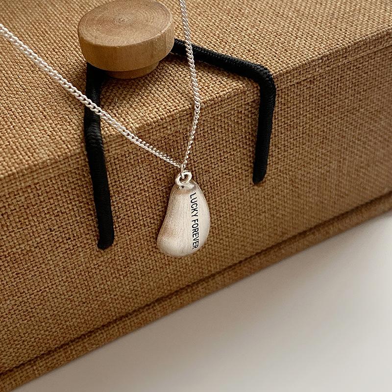 English Lucky Water Drop Pendant Necklace Geometric Necklace Temperament Gift for Best Friends Brushed Beans