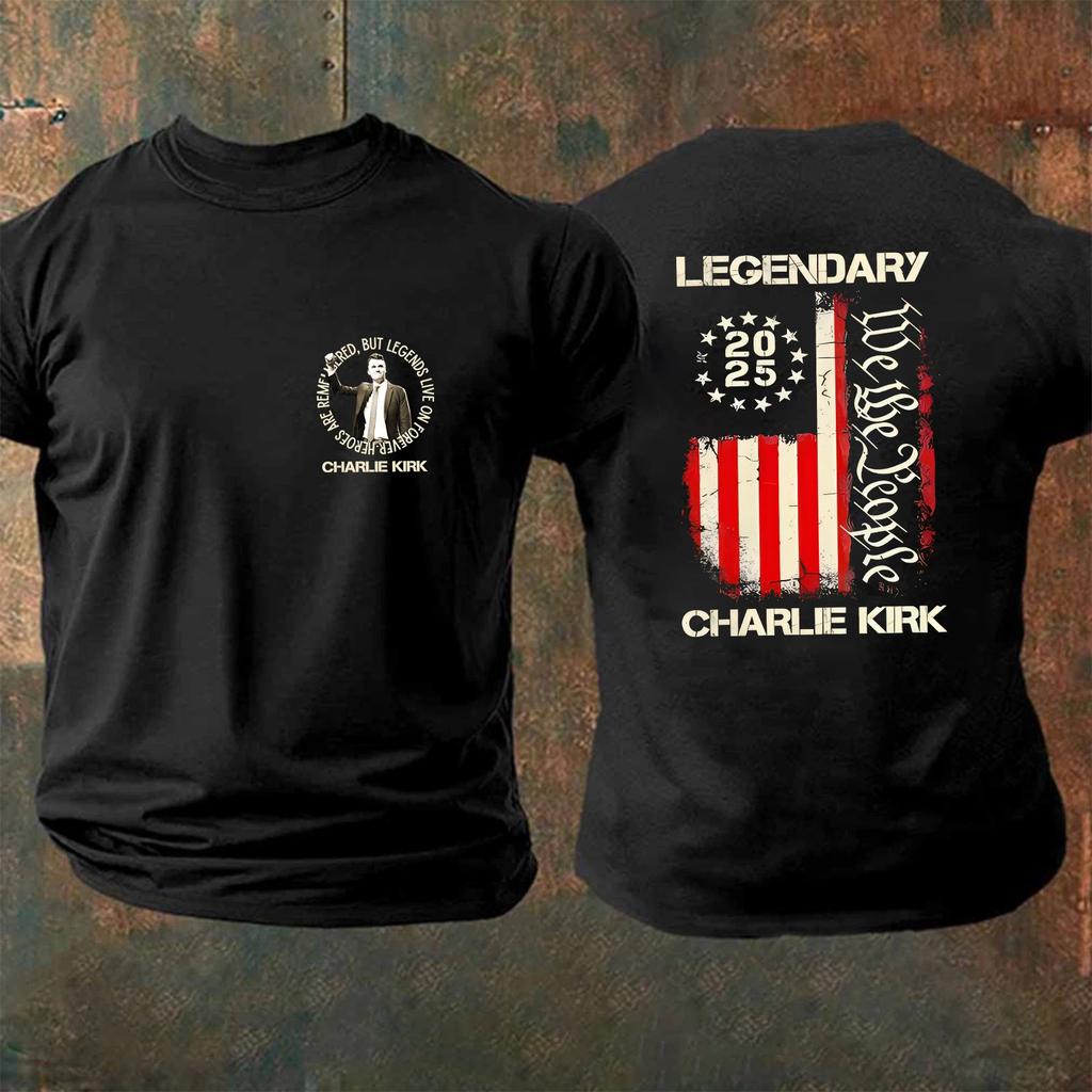 Charlie Kirk Legendarna Amerykańska Flaga Niezbędny Dwustronny T-shirt