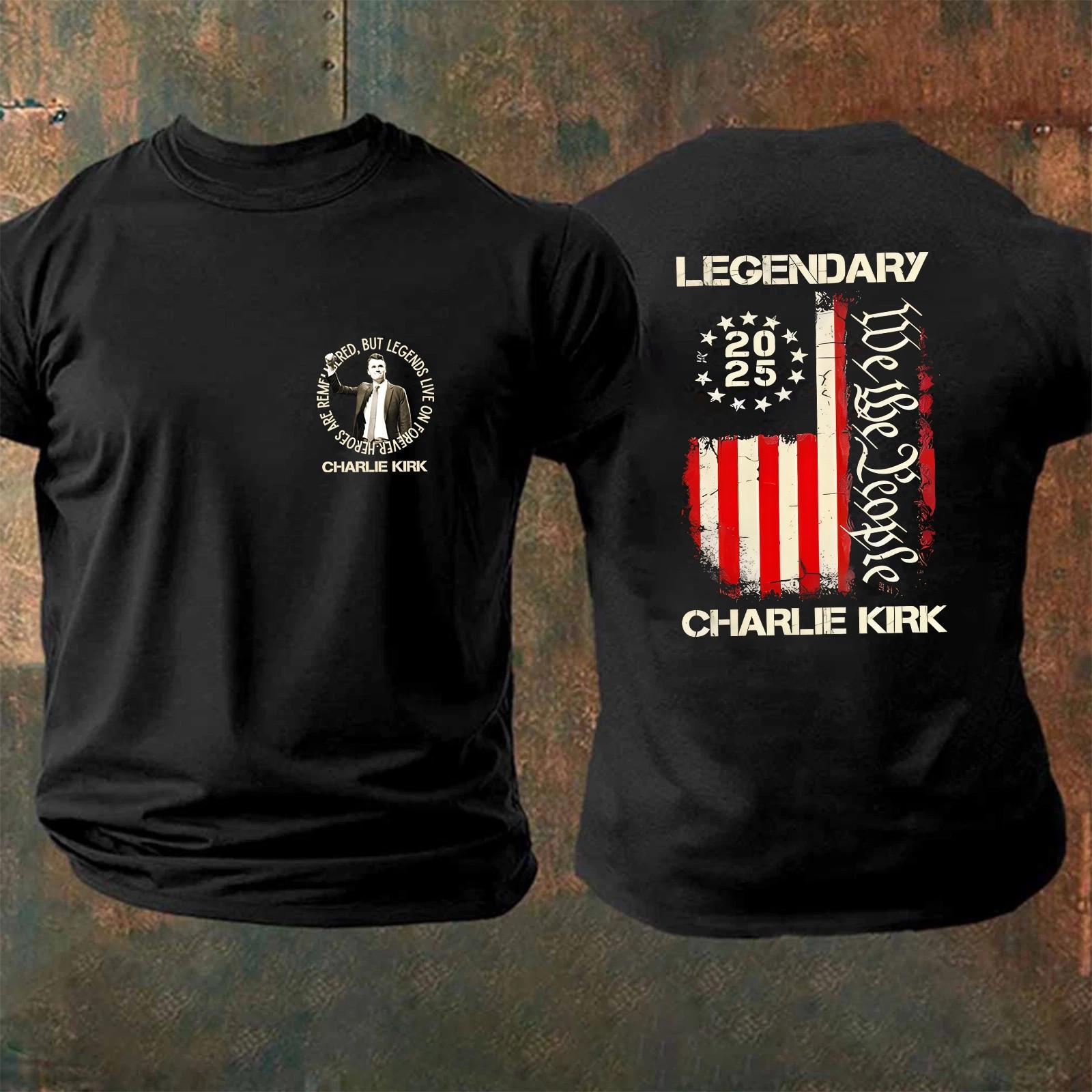 

Charlie Kirk Legendary American Flag Essential 2sided T-Shirt M