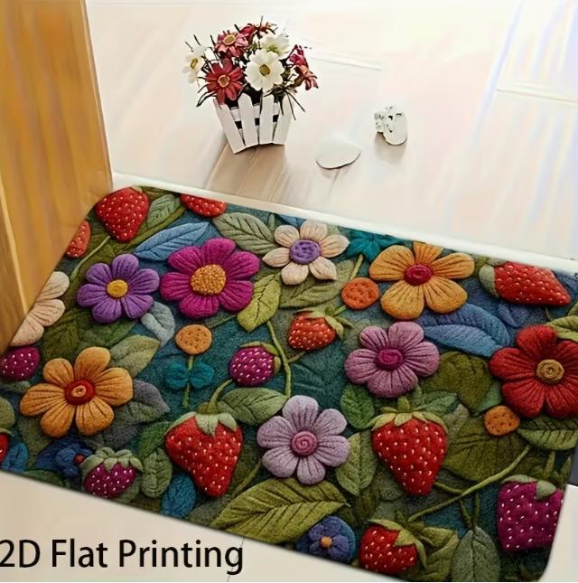 2D Flat Printing Floor Mat with White Daisy Non Real Embedding Kitchen Corridors Bedroom Entrances Floor Home Decoration Mats