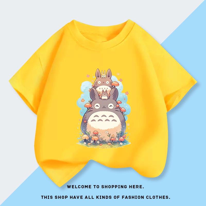 2026 Sommer Weich Niedlich Gestapelt Totoro Cartoon Gedruckt Kinder T-Shirt Reine Baumwolle Atmungsaktiv Rundhals Eltern-Kind-Kleidung
