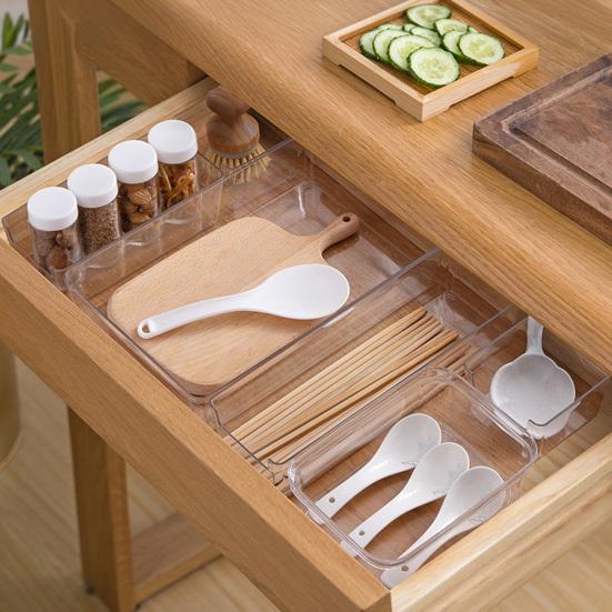 Desktop Storage Box Set Clear Drawer Organizer Stackable Anti-Slip Containers Multi-Size Organizers Set for Makeup Bathroom Kitchen