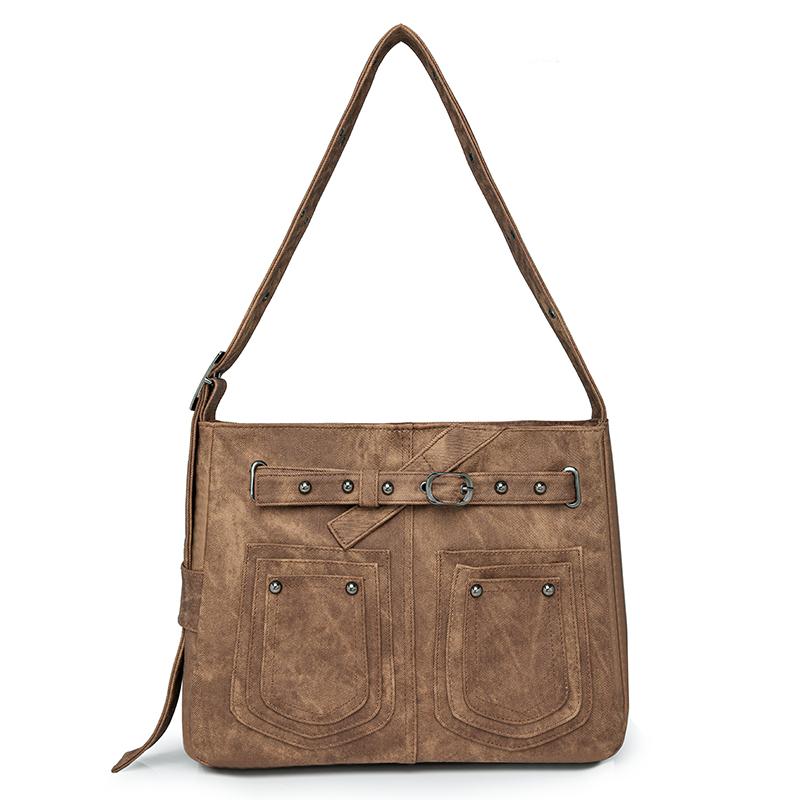 

Vintage Women s Bags Large Capacity Nyl Shoulder Bag superior quality Solid Simple Casual Commuter Bags Inclined shoulder bag коричневий