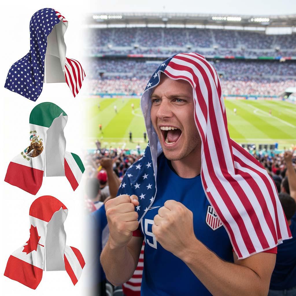 World Cup Quick-Dry Cooling Towel Poncho Hoodie for Fitness Beach Camping U-Shape Cold Sensation Sun Protection