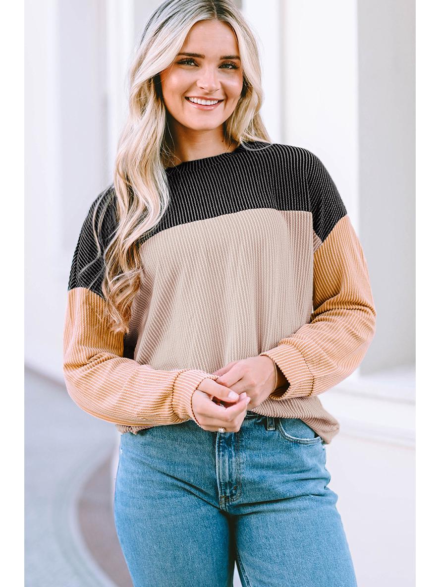 

Женский повседневный свитшот с цветными блоками на осень 2024 года, завязывающийся, приталенный XL чёрный