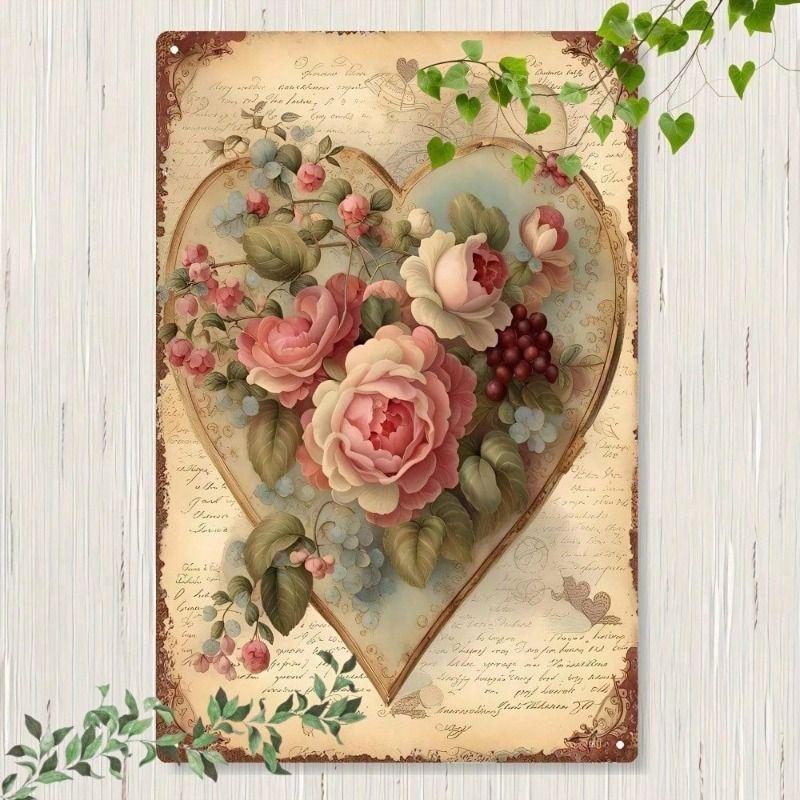 

Metal Wall Art 8x12 Inch Vintage Flower Print Home Decor