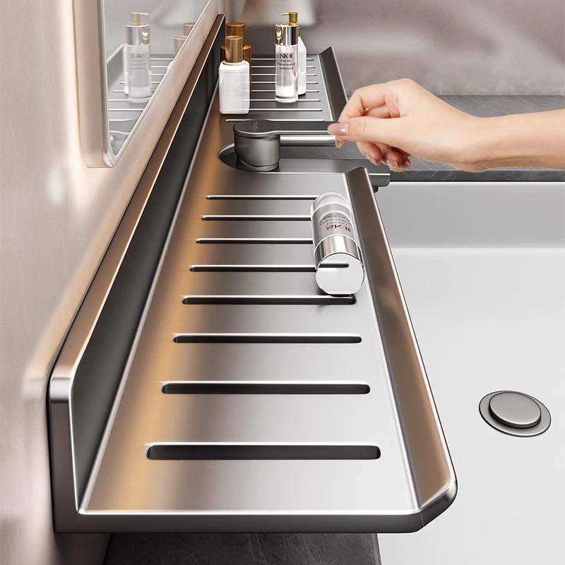No-Drill Wall-Mounted Bathroom Shelf for Mirror, Faucet, and Vanity