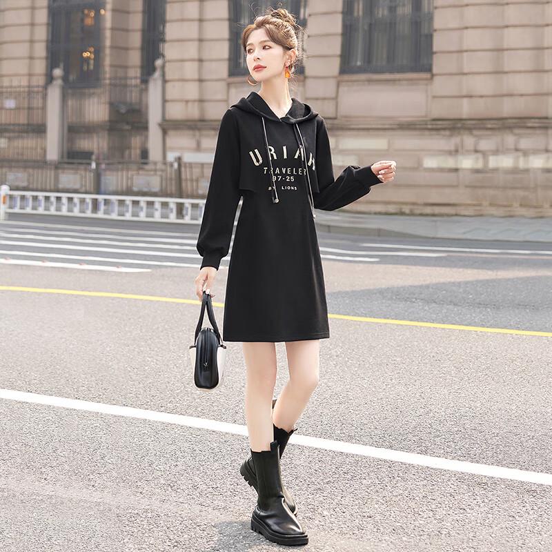 Sibaishe Women's Hooded Color Block Print Sweatshirt Dress