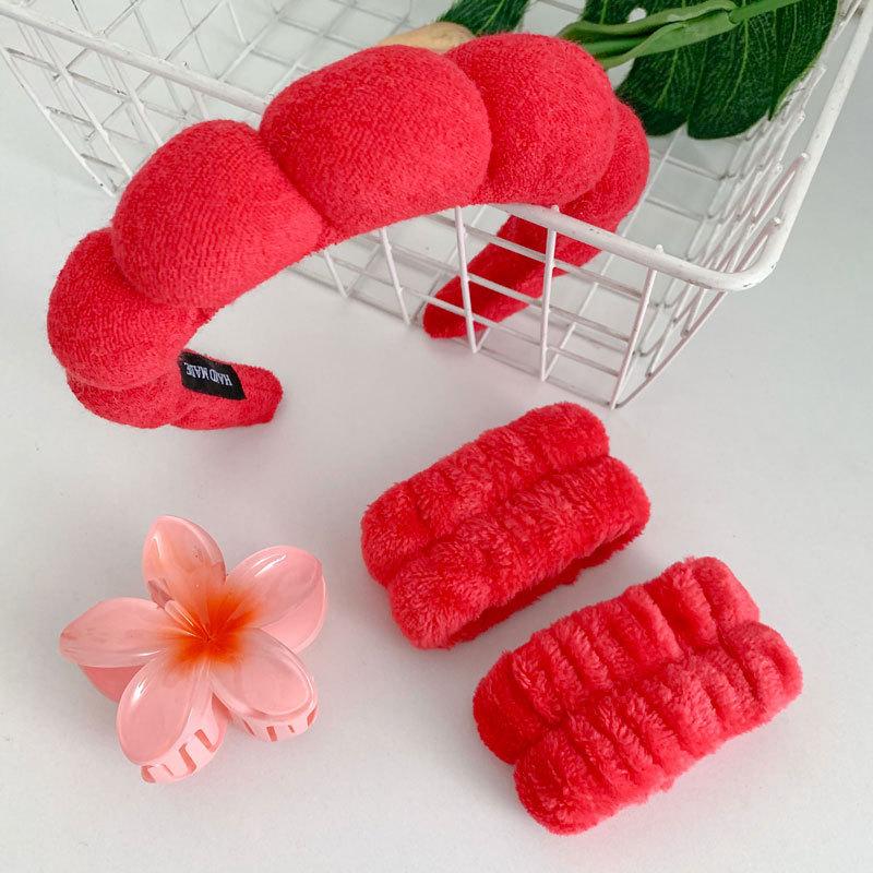 Frangipani Bubble Cloth Flannel Sponge Face Wash Waterproof Hair Band Hair Clip Set Cloud Headband