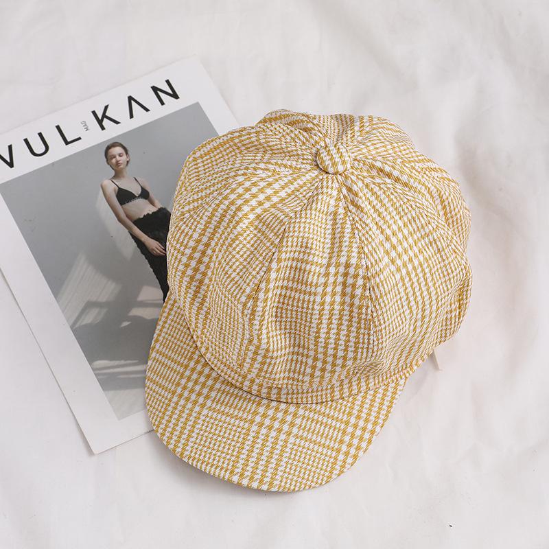 Women All Match Retro Plaid Short Brim Beret for Autumn Winter Wear