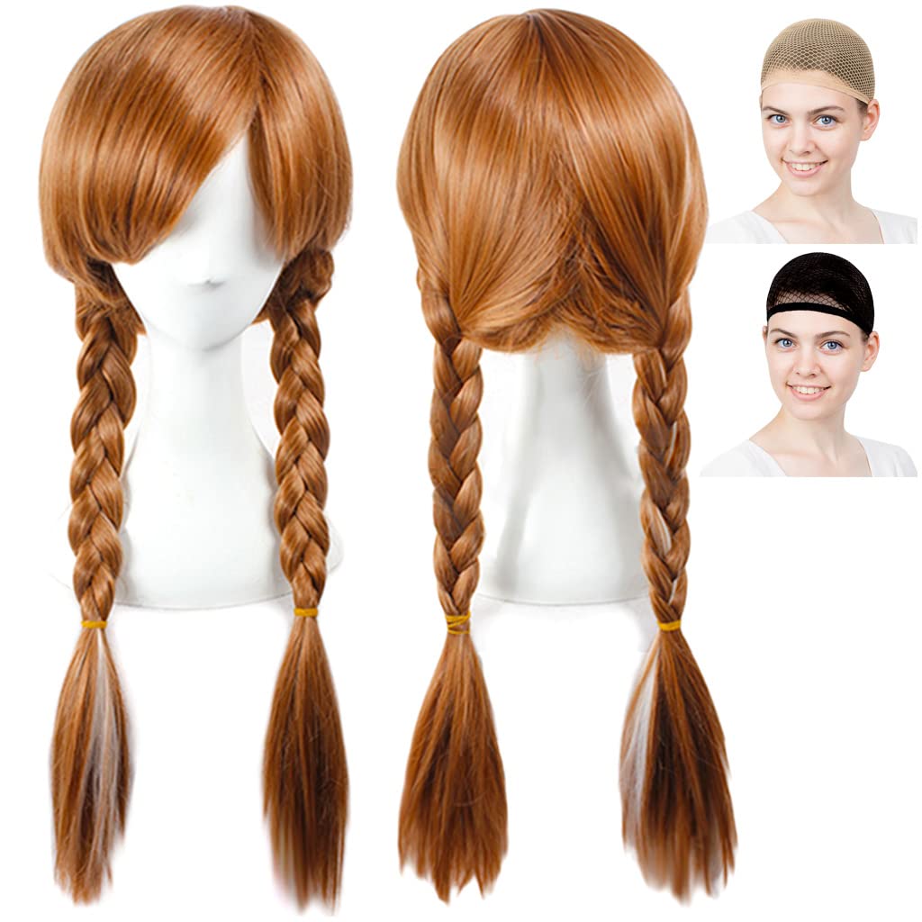 

CaseEden Cosplay Wig, Long, Braided, Heat-Resistant, Brown with White Mesh, Set of 2 Wig Nets