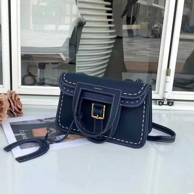 

Новая сумка-подкова из кожи Togo с рисунком личи, сшитая вручную грубой нитью, ручная женская сумка через плечо из кожи 25cm синий