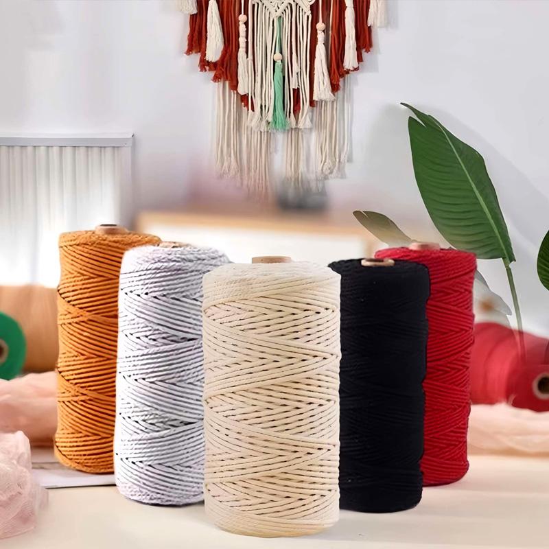 100M/Rouleau Fourniture Décoration Maison Corde Coton Macramé Colorée Tricotée à la Main 3mm Projets DIY Emballage Cadeau Naturel