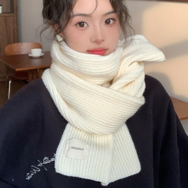 Solid Color Women Knitted Scarf Thicken Windproof Scarves Neck Cover Soft Thermal Neck Warmer