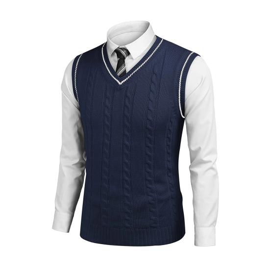 Pánská vesta svetr s výstřihem do V bez rukávů Slim Fit Colorblock Pletený svetr Slim Fit Střední délka Zahuštěný svetr preppy a business stylu