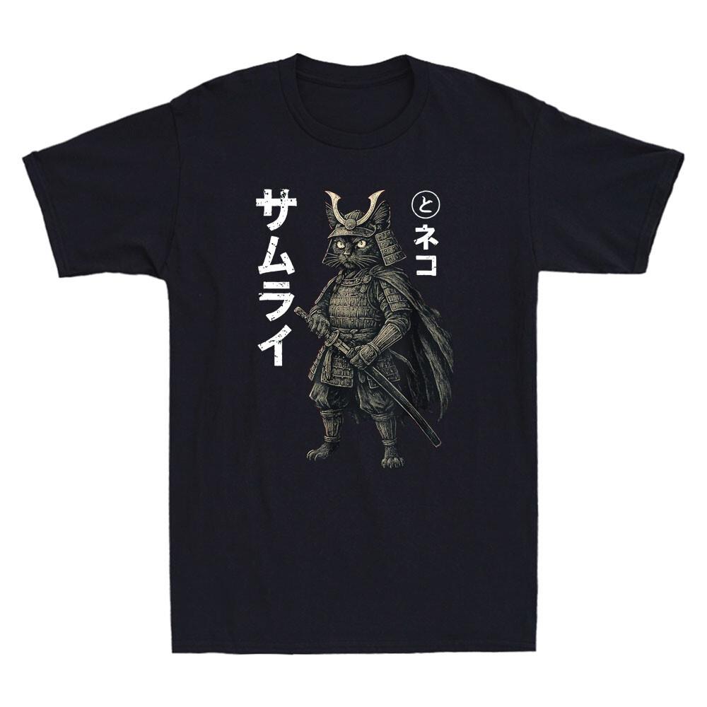 

Anime Cat Samurai Japanese Art Funny Graphic Vintage Men s Short Sleeve T-Shirt Unisex T-Shirt M