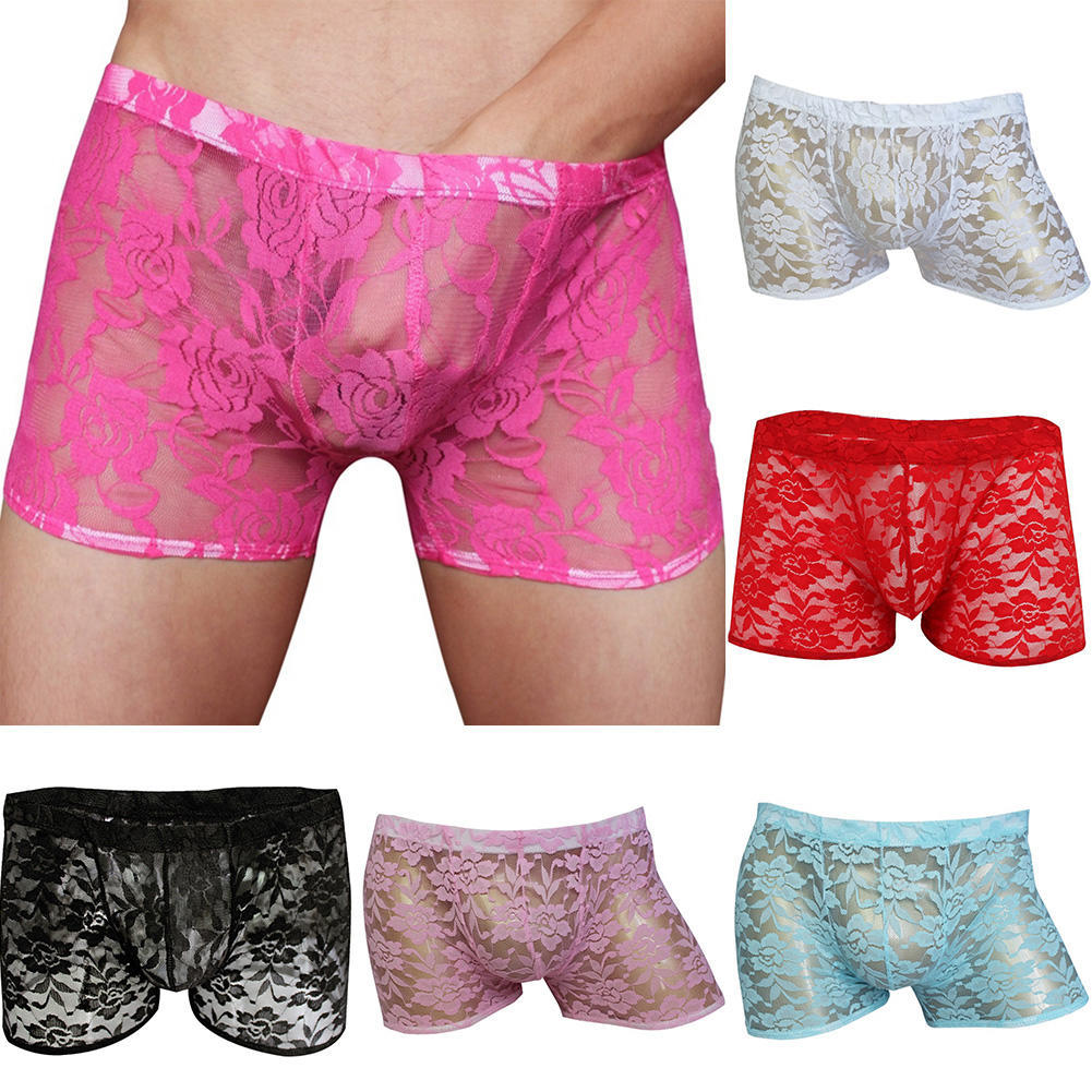 Men Hollow Lace Mesh See Through Underwear Panties