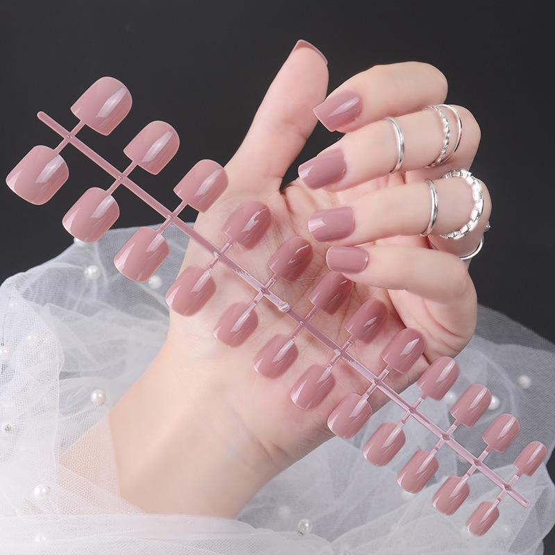 24pcs/set DIY Quick Nails Short Square Head Glossy False Nails Multicolor Strips Finished Wear Manicure