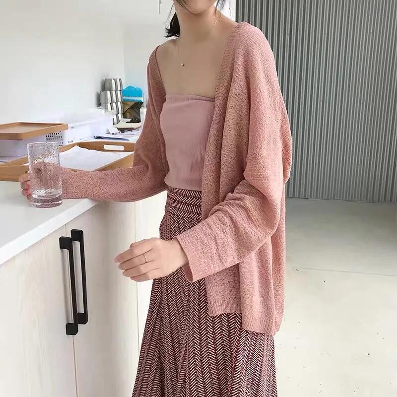 Women's Spring Solid Color Loose Lazy Wind Knitted Cardigan Simple Leisure Long-sleeved Sun Shirt