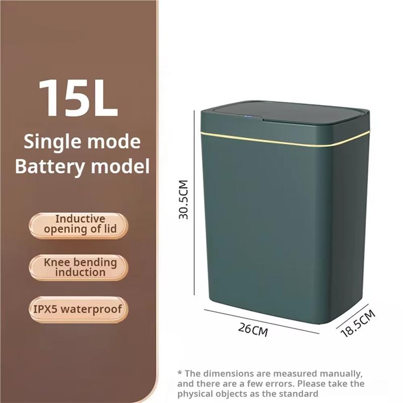 

Automatic Sensing Trash Can 15L Hotel Toilet Sorting Trash Can Household Kitchen Garbage Collection Bucket Smart Home Supplies зелений