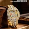 Mens Iced Out Watch Square Full Diamond Quartz Wrist Watch with Luminous Hands Date Waterproof Hip Hop Style