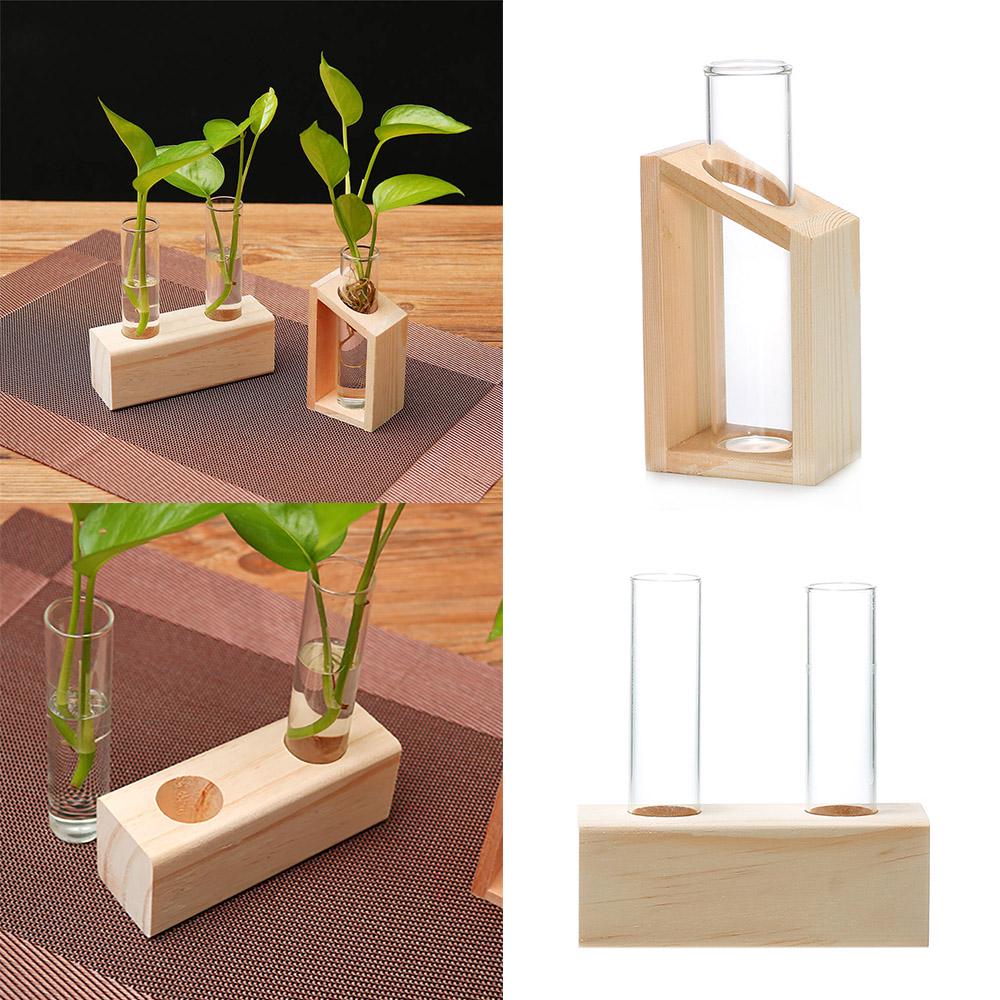 Vaso A Bulbo In Vetro Con Supporto Legno - Mini Lampadina Trasparente Per Piante, Decorazione Scrivania E Casa, 16.8x12.9 Cm